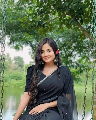 Picture of Lace and stone work Saree New Collection Black Color Fashionable Stylish and Comfortable Georgette lace Saree For Women