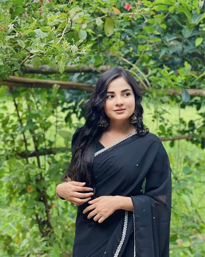 Picture of Lace and stone work Saree New Collection Black Color Fashionable Stylish and Comfortable Georgette lace Saree For Women