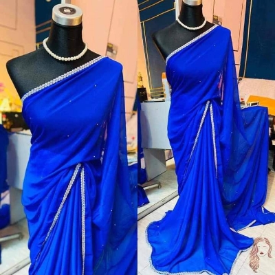 Picture of Exclusive Design Blue Color Georgette lace and stone work Saree With Matching Blouse pis for women