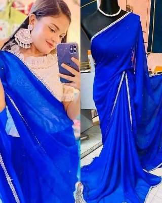 Picture of Exclusive Design Blue Color Georgette lace and stone work Saree With Matching Blouse pis for women