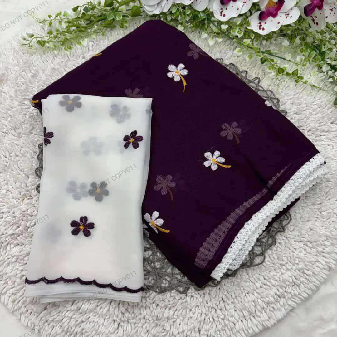 Picture of Exclusive Viral Georgette saree with embroidery work blouse pics