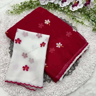 Picture of Exclusive Viral Georgette saree with embroidery work blouse pics