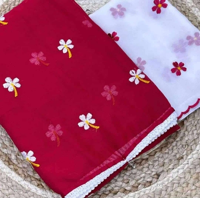 Picture of Exclusive Viral Georgette saree with embroidery work blouse pics