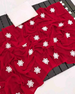 Picture of New georgette saree with Embroidery blouse pics with lace