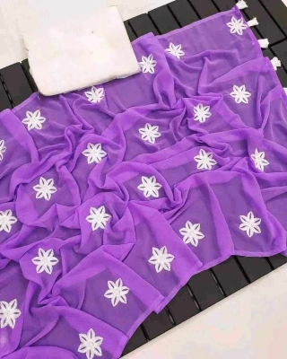 Picture of New georgette saree with Embroidery blouse pics with lace