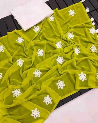 Picture of New georgette saree with Embroidery blouse pics with lace