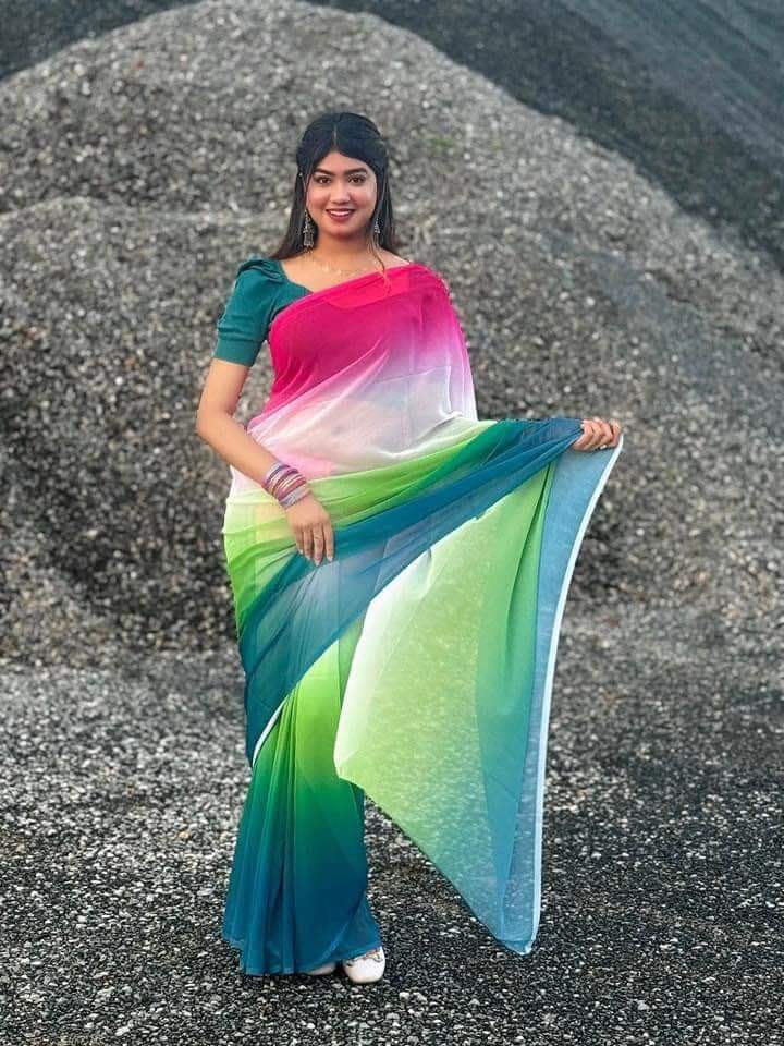 Picture of New gorgete rondhonu shari for women,/Saree Rongdhuni