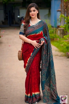 Picture of New Exclusive Design Red color Tat Buticks embroidery work  Saree for women