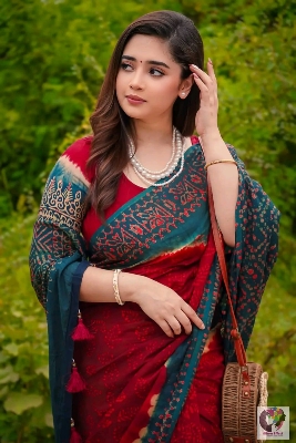 Picture of New Exclusive Design Red color Tat Buticks embroidery work  Saree for women