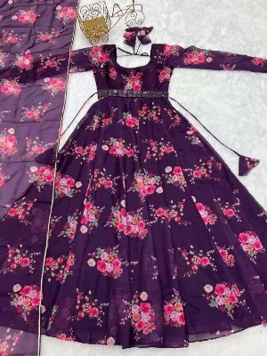 Picture of New Beautiful Stitched High Quality Cotton Screen Print Leaf Design Gown Three Piece For Women Women