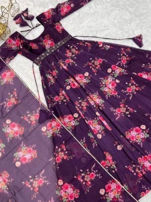 Picture of New Beautiful Stitched High Quality Cotton Screen Print Leaf Design Gown Three Piece For Women Women
