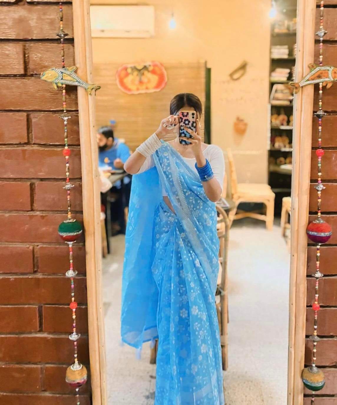 Picture of Elegant Stylish Brand New Halfsilk Screen Print Saree For Women - Perfect and Suitable Any Occasion