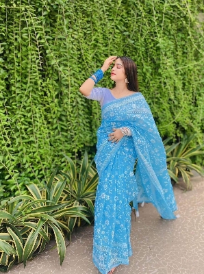 Picture of Elegant Stylish Brand New Halfsilk Screen Print Saree For Women - Perfect and Suitable Any Occasion