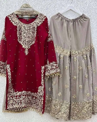 Picture of Viral Readymade sharee Dress for women sequence with pearl work & fancy lace