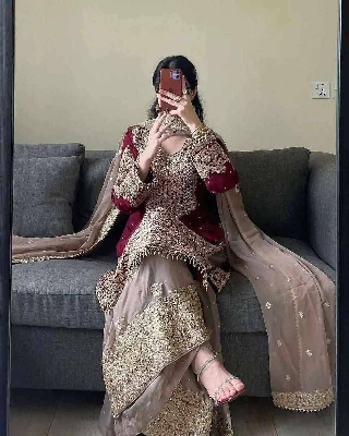Picture of Viral Readymade sharee Dress for women sequence with pearl work & fancy lace