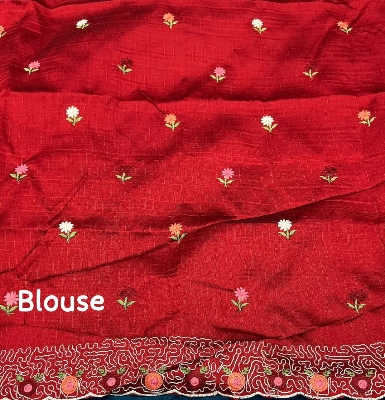 Picture of New paper crush emboridary sareeSoft paper crush silk saree with c-pallu emboridary and cutwork.