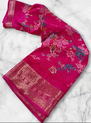 Picture of Beautiful Silk Sarees with all running bloue weaving border