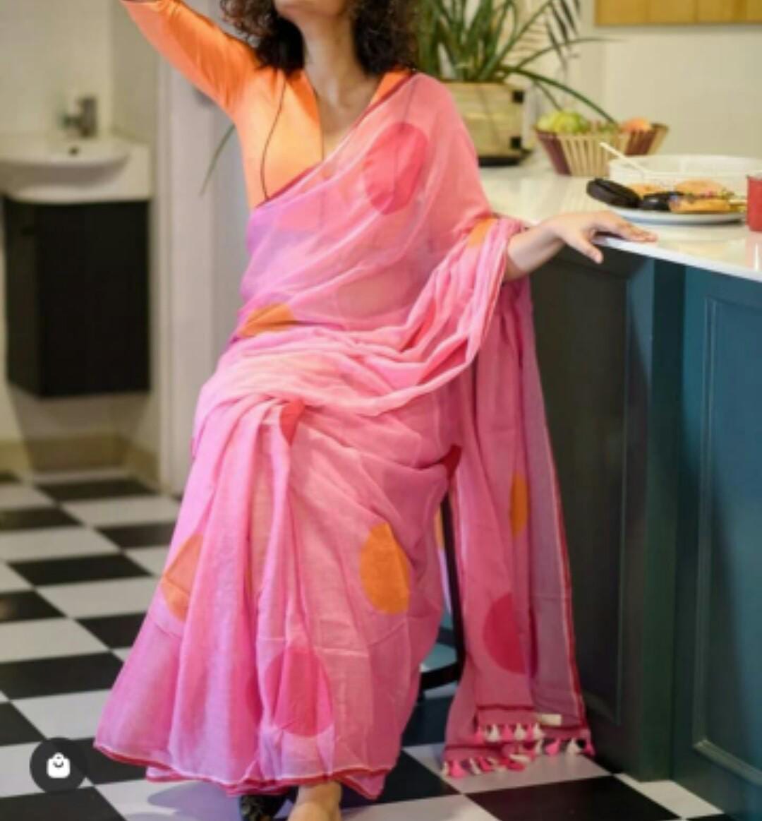 Picture of New Tranding Saree Collection Handloom  Lilen by cotton polka dot print