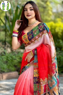 Picture of Most popular Digital print saree dolar work with blouse pics for women