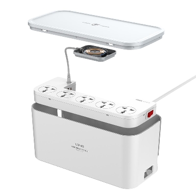 Picture of LDNIO SCW5354 Universal Power Strip 15W Wireless Charger Power Cords with 20W PD Output USB Power Strip Cable Box