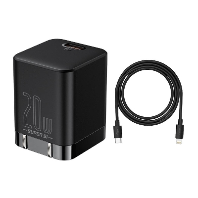 Picture of Baseus Super Si Pro Charger 1C 20W with Type-C to Lightning Cable -Black