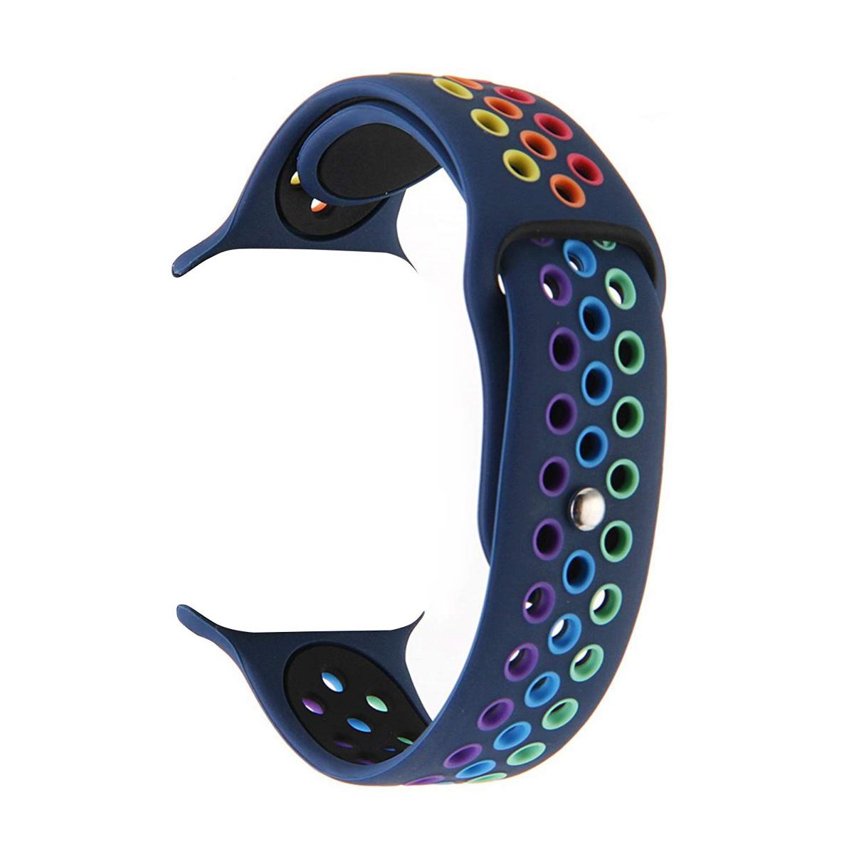 Picture of 42mm/44mm Soft Fashion Silicone Replacement Strap For Smart Watch-Blue Rainbow - Smart Watch Belt