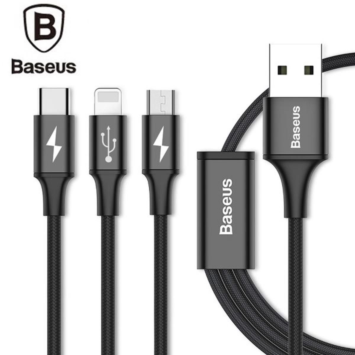 Picture of ল্যাপটপ + টাইপ-সি + মাইক্রো usb এর জন্য বেসিউস র‌্যাপিড সিরিজ 3-ইন-1 কেবল-কালো