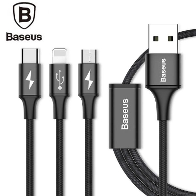 Picture of ল্যাপটপ + টাইপ-সি + মাইক্রো usb এর জন্য বেসিউস র‌্যাপিড সিরিজ 3-ইন-1 কেবল-কালো