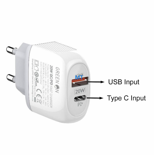 Picture of LDNIO A2316C-EU 20W Fast Travel Dual Port USB & Type-C Charger