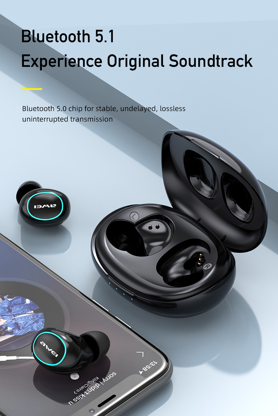 Picture of Awei T60 TWS Wireless Earphones ENC In Ear Mini Earbuds Bluetooth 5.1 Smart Noise Reduction Earbuds Headset