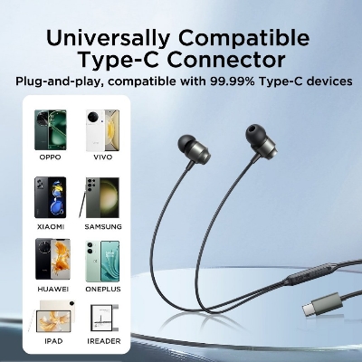 Picture of JOYROOM JR-EC06 TYPE-C Earphone 10mm Dynamic Driver 360° Spatial Audio Built in Microphone Durable Cord In-Ear Metal Wired Earphones