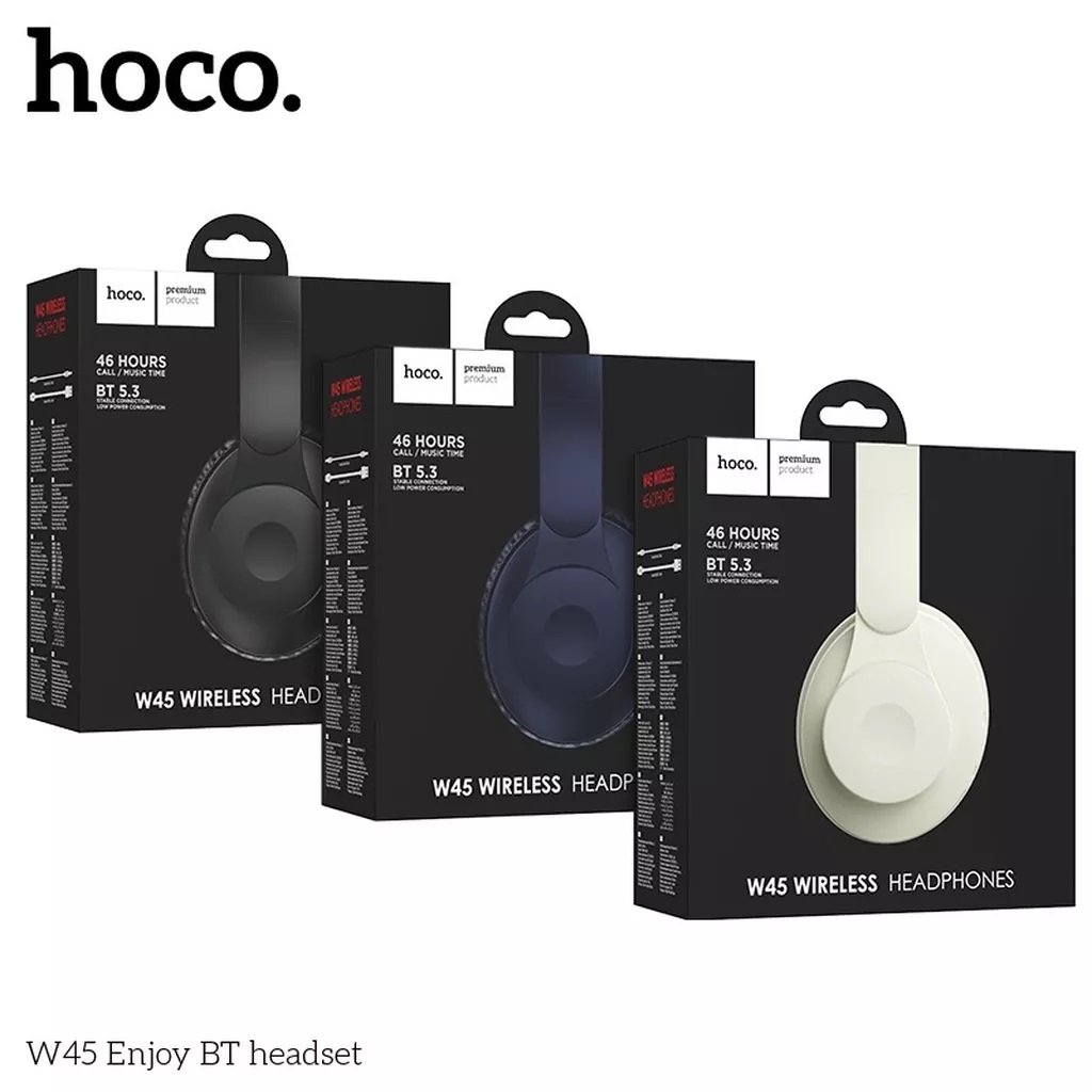 Picture of HOCO W45 Wireless Headphone Dual Mode 3.5mm AUX Port Foldable and Adjustable Headband BT 5.3 Lightweight Up to 46 Hours Battery Life HiFi Audio Quality Bluetooth Headphones