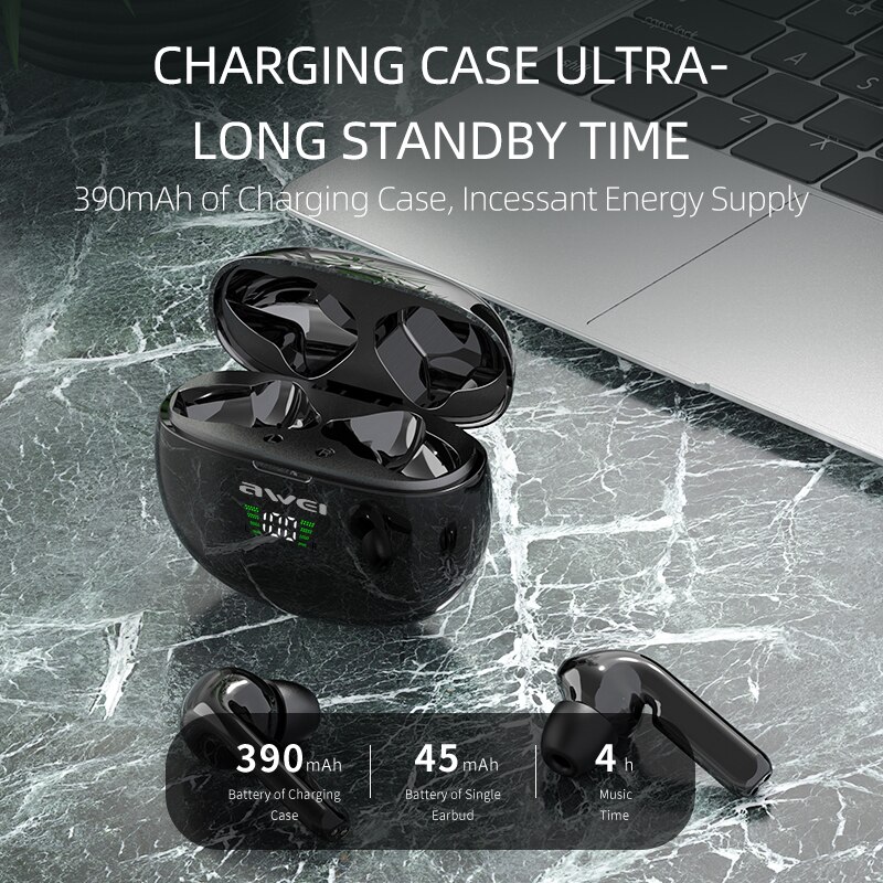 Picture of Awei T15P Wireless Earbuds LCD Digital Display IPX5 BT 5.0 Upto 20 Hours Playtime TWS Bluetooth Earphone