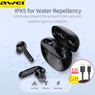 Picture of Awei T15P Wireless Earbuds LCD Digital Display IPX5 BT 5.0 Upto 20 Hours Playtime TWS Bluetooth Earphone
