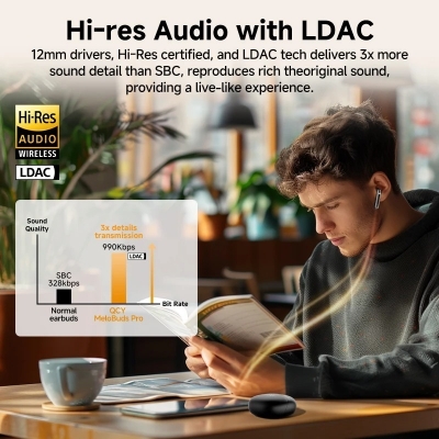 Picture of QCY HT08 MeloBuds Pro Earbuds 6 Mic 46dB ANC BT 5.3 Earphones Wireless Hi-Res LDAC Headphones 34H in-Ear Detection Wireless Bluetooth Earphones