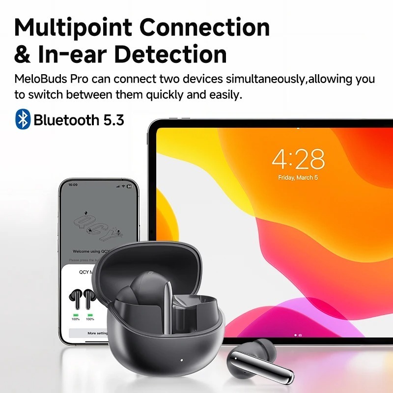 Picture of QCY HT08 MeloBuds Pro Earbuds 6 Mic 46dB ANC BT 5.3 Earphones Wireless Hi-Res LDAC Headphones 34H in-Ear Detection Wireless Bluetooth Earphones