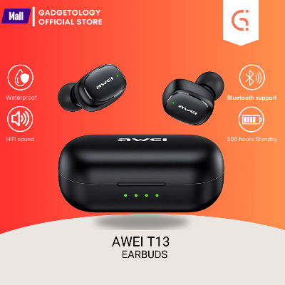 Picture of Awei T13 Wireless Earbuds Hifi Sound Anwer Reject Call Touch Senson Auto Connection IPX4 Water Resistant BT 5.0 20 Hours Playtime Bluetooth TWS Earphone