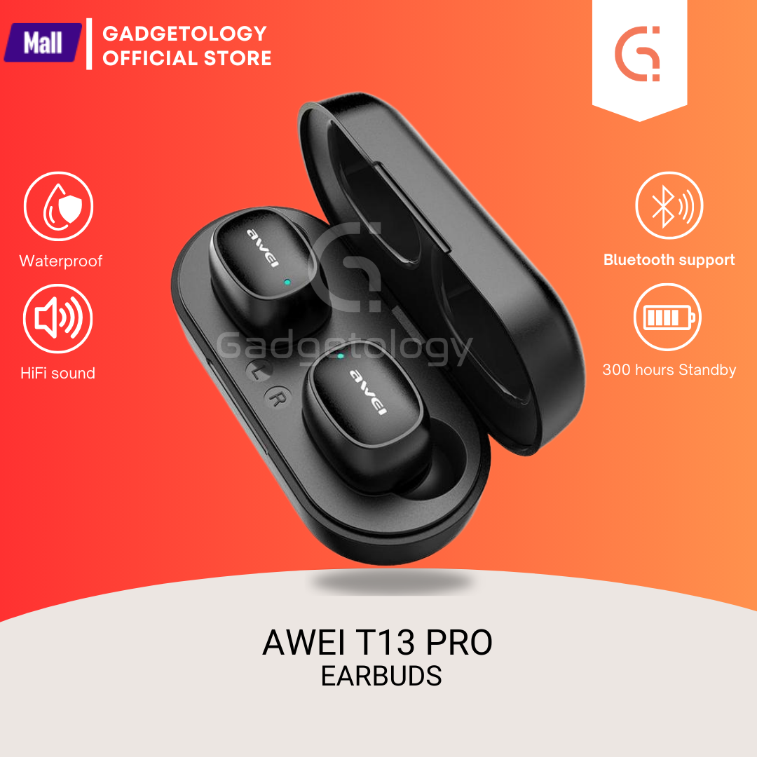 Picture of Awei T13 Wireless Earbuds Hifi Sound Anwer Reject Call Touch Senson Auto Connection IPX4 Water Resistant BT 5.0 20 Hours Playtime Bluetooth TWS Earphone