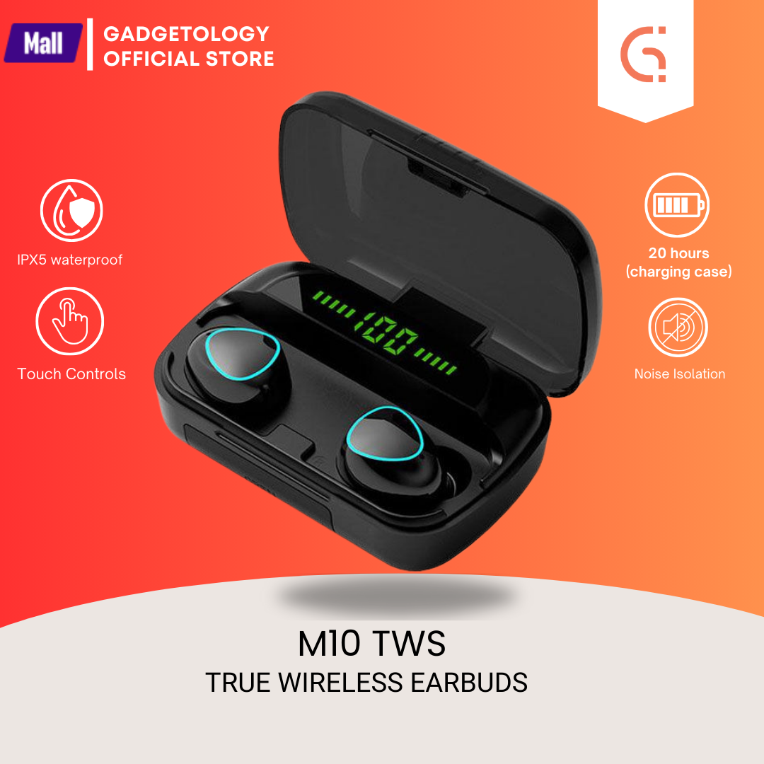 Picture of M10 TWS Bluetooth Earphones With Microphone HiFi Stereo Touch Wireless Earbuds and Mic With 2000mAh Mini Power Bank Charging Box