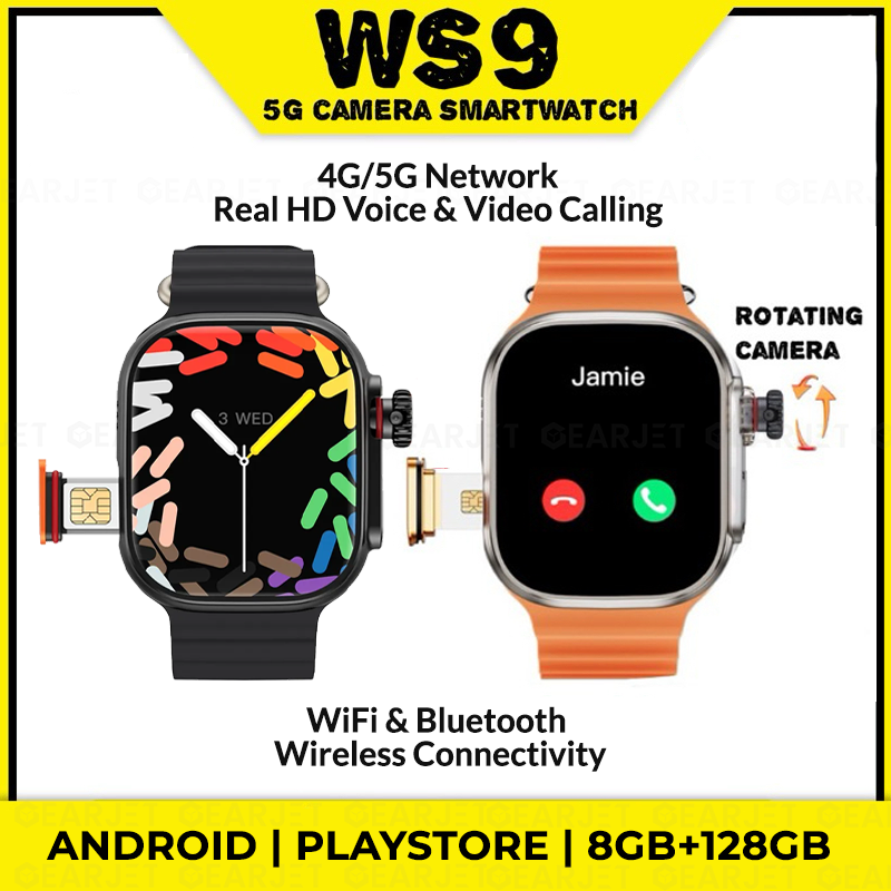 Picture of WS9 Ultra 5G Smart Watch RAM 8GB ROM 128GB Playstore Rotating Camera For Front And Rear 2.01 inch Big Display IP67 Waterproof 800mAh Battery Heart Rate Monitoring Wifi Bluetooth supported Video Calling Android Smartwatch