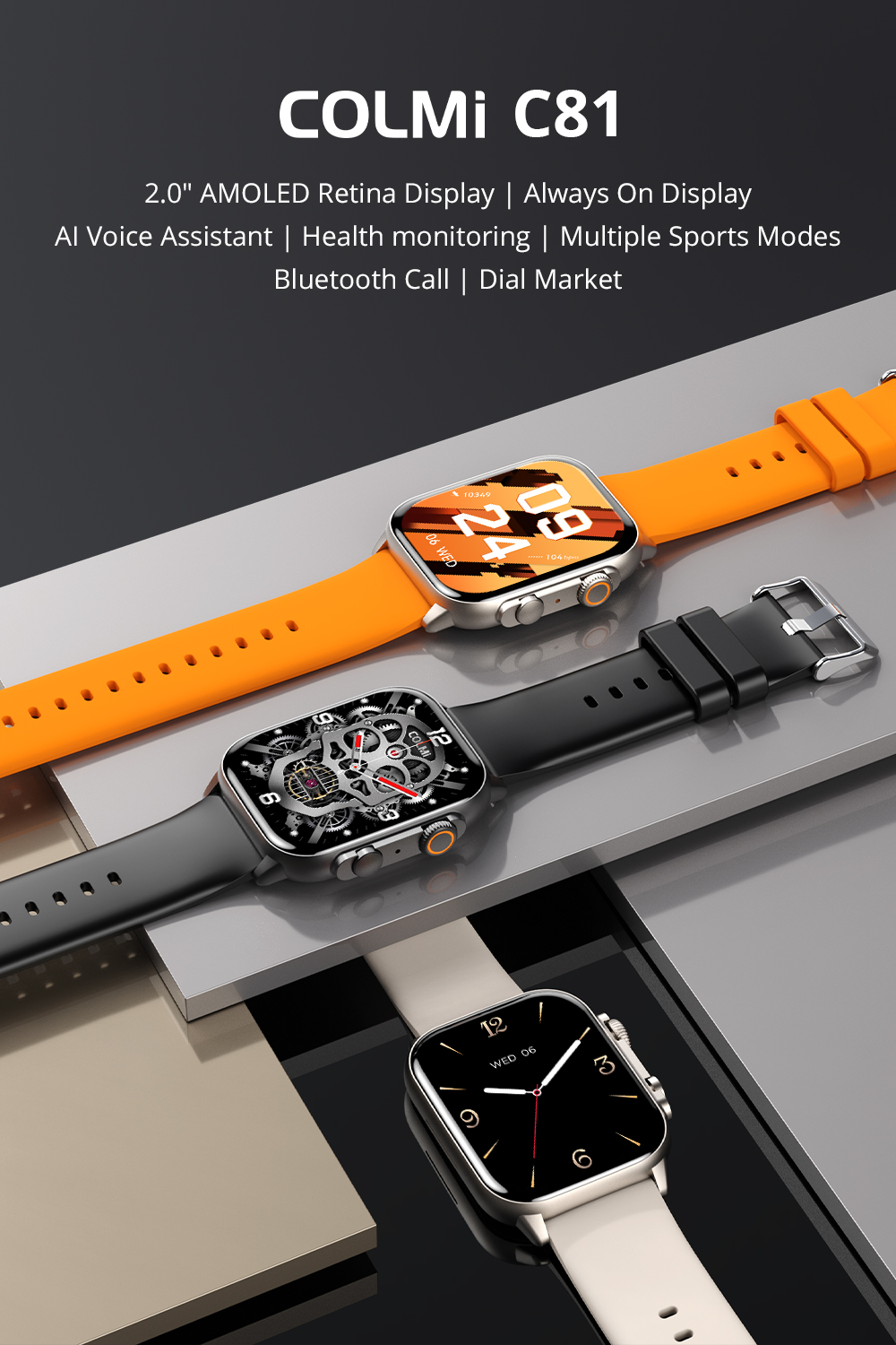 Picture of COLMI C81 Smart Watch Bluetooth Call Amoled Always On Display IP68 Waterproof Upto 7 Days Backup FitCloudPro App Calling Smart Watch for Men and Women