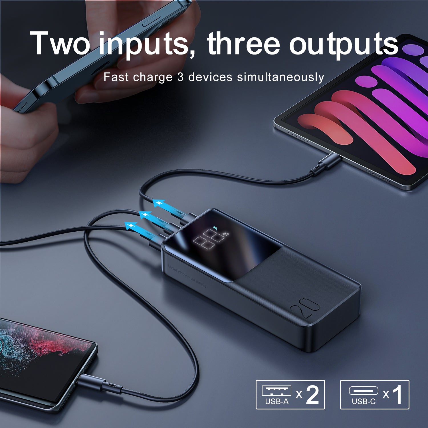 Picture of JOYROOM JR-QP192 22.5W Power Bank 20000MAH PD 20W Super Fast Charging 2 Input 3 Output LED Digital Display Battery
