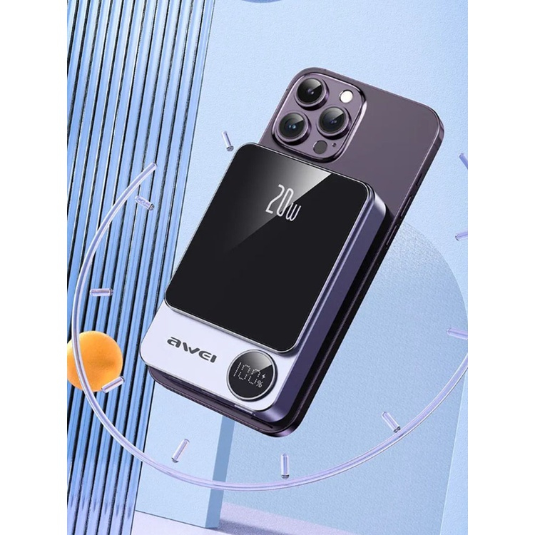 Picture of AWEI P39K 15W Wireless Magnetic 10000mAh Power Bank 22.5W 5A PD 20W Super Fast Charging with Digital Display