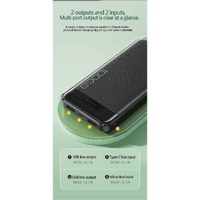 Picture of Awei P37K 10000mAh Powerbank Fast Charging 2.1A with Type C & USB Quick Charge 2 Dual Input Output Multiple Circuit Protection Digital Display