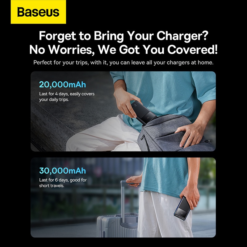 Picture of Baseus Power Bank 30000mAh 22.5W Star-Lord Digital Display Fast Charge with  USB to Type-C 3A 0.3m Black Cable