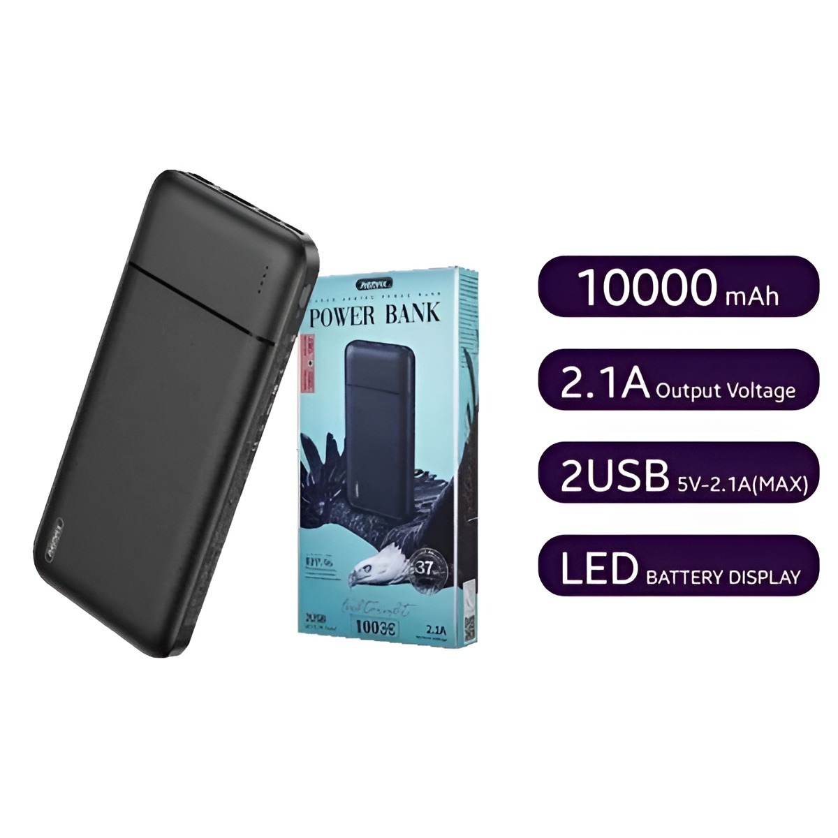 Picture of Remax RPP-96 Lango Series Dual USB Ports 10000mAh Fast Charge Power Bank LED indicators li-polymer battery - Black