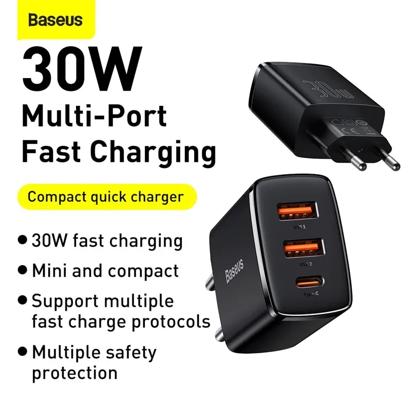Picture of Baseus PD 30W Fast Charger For iPhone 14 Pro Max 13 PD3.0 QC3.0 USB Type C Quick Charger For Samsung Huawei Laptop Tablet