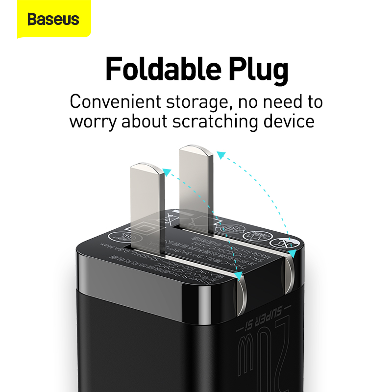 Picture of Baseus PD 20W Charger For Iphone 11 12 13 Series Super Si Pro Quick Charger 1C With Type-C to iPhone cable Black