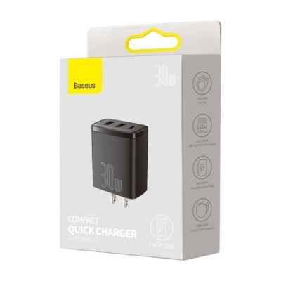 Picture of Baseus 30W USB C Adapter with USB A charger 2U+C 30W Type C PD Fast Charging 3 Ports USB Adapter