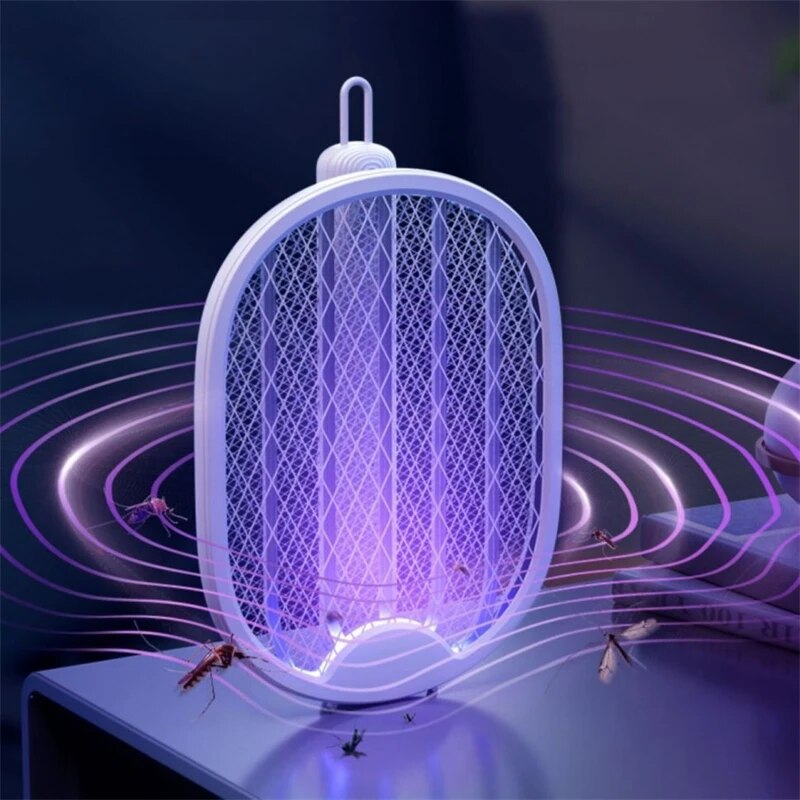 Picture of 4In1 Foldable Electric Fly Swatter Mosquito Killer Trap USB Rechargeable Mosquito Racket Insect Killer with UV Light Bug Zapper